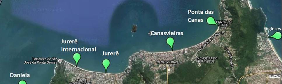 As praias do norte da ilha em que estivemos durante os 1000dias. Em Jurerê, estivemos duas vezes, uma de dia e outra de noite, apenas para jantar